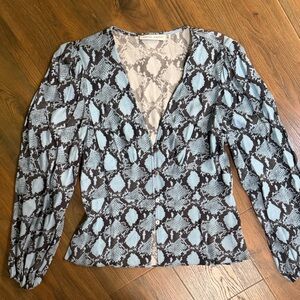 Rebecca Minkoff Blue Patterned VNeck Blouse